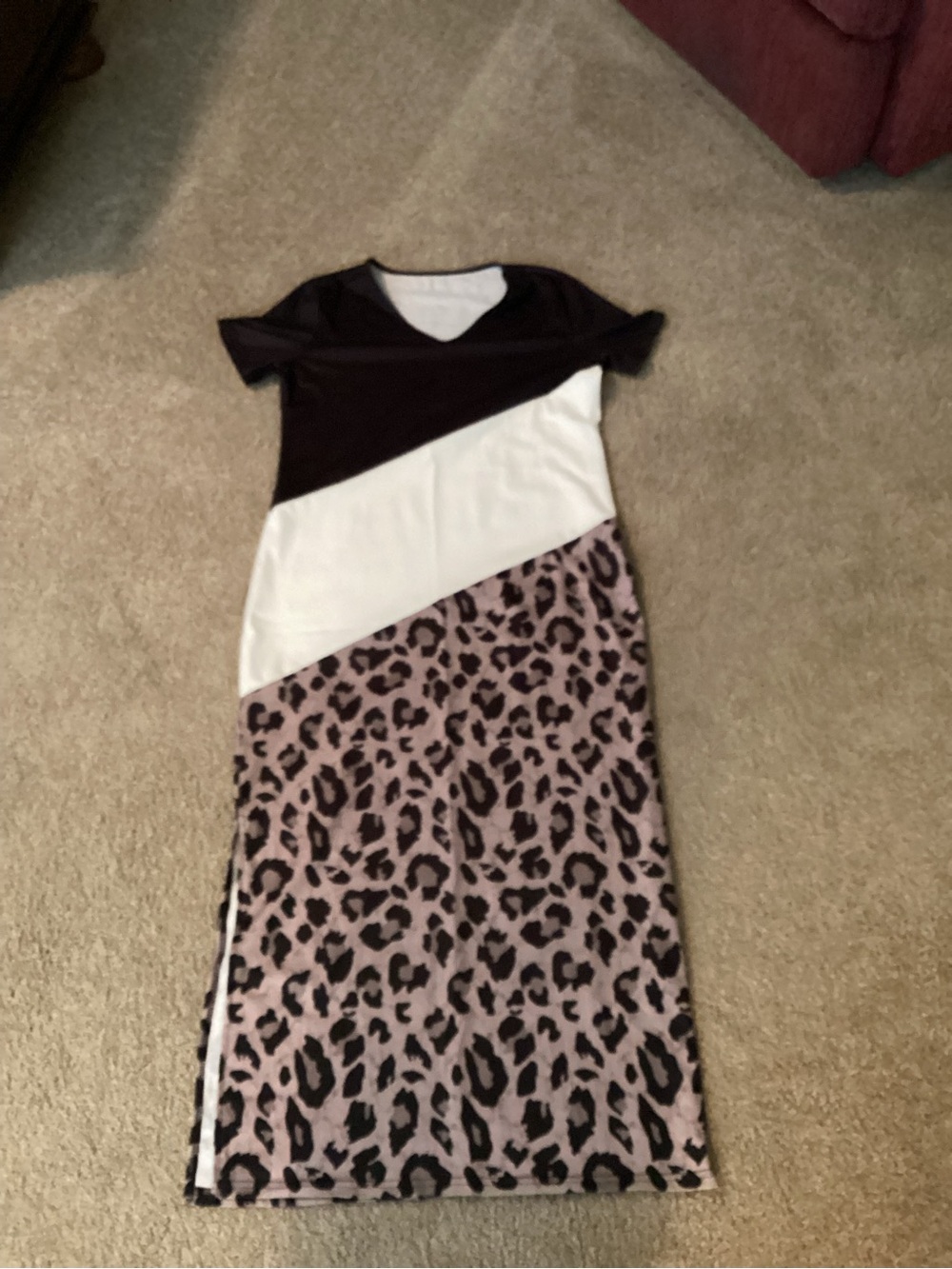 Colorblock Leopard Print Maxi Dress - Black, White & Pink